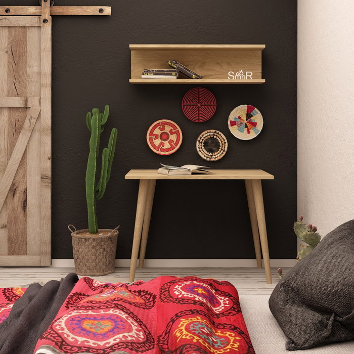 Hanah Home Mesa de estudio Fluse en color roble con estante de pared